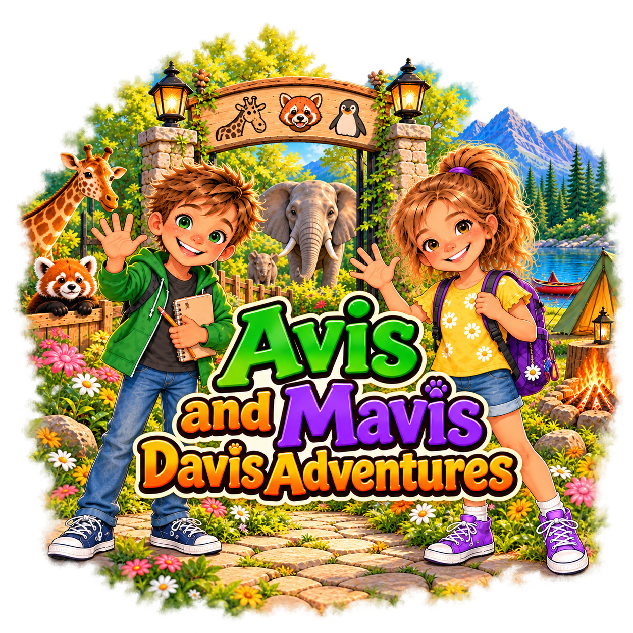 Avis and Mavis waving in front of the zoo gate